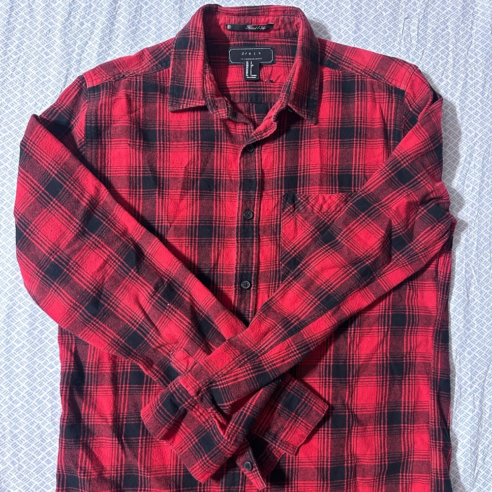 Izod Red and Black Plaid Men's Shirt